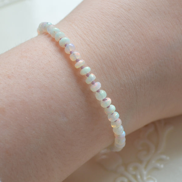 Real Opal Beaded Bracelet with Sterling Silver Clasp