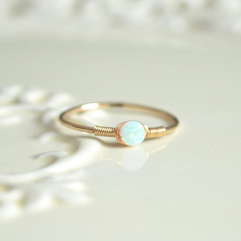 Tiny Opal Ring in Gold or Silver