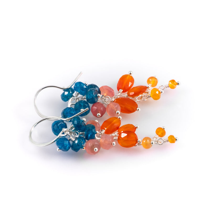 Tangelo-Aqua Cluster Earrings