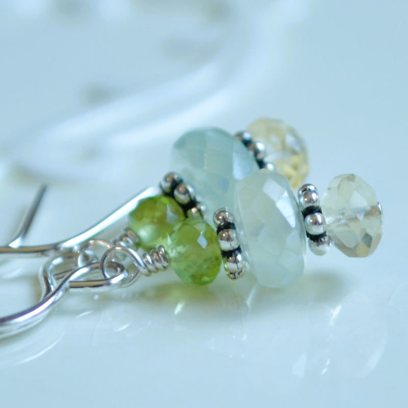 Peridot Earrings with Chalcedony and Citrine