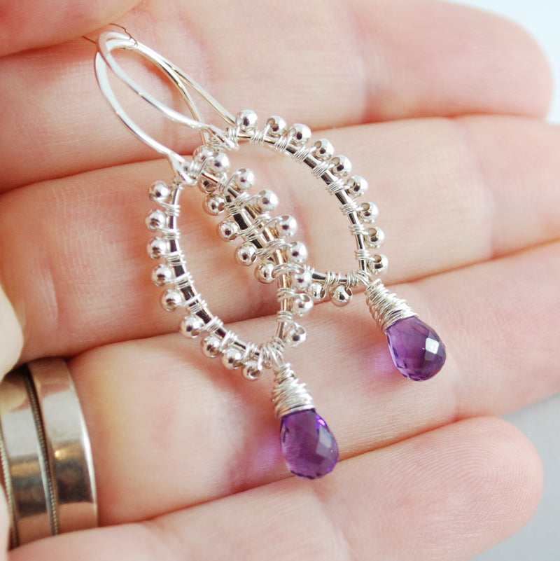 Amethyst Earrings with Wire Wrapped Marquise