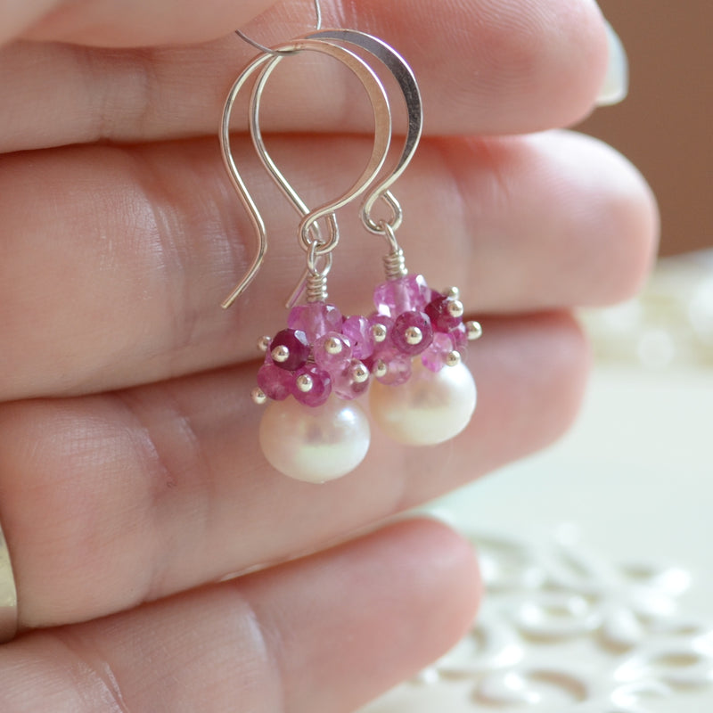 Real Ruby Earrings with Large Freshwater Pearls
