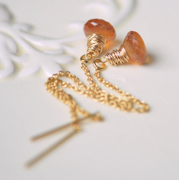 Orange Hessonite Garnet Threader Earrings