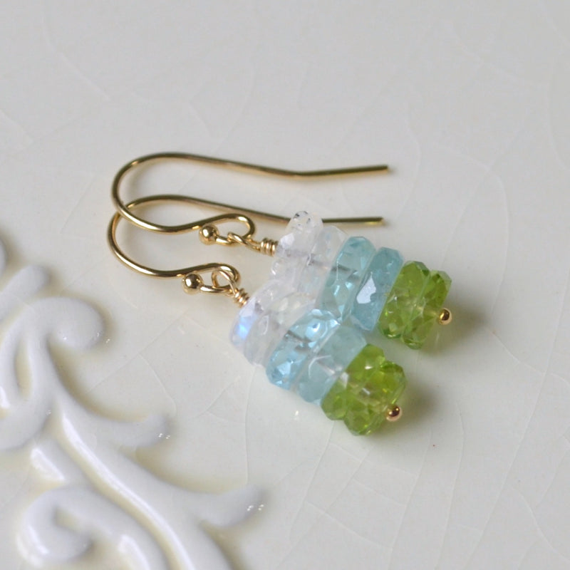 Gemstone Drop Earrings with Aquamarine and Peridot