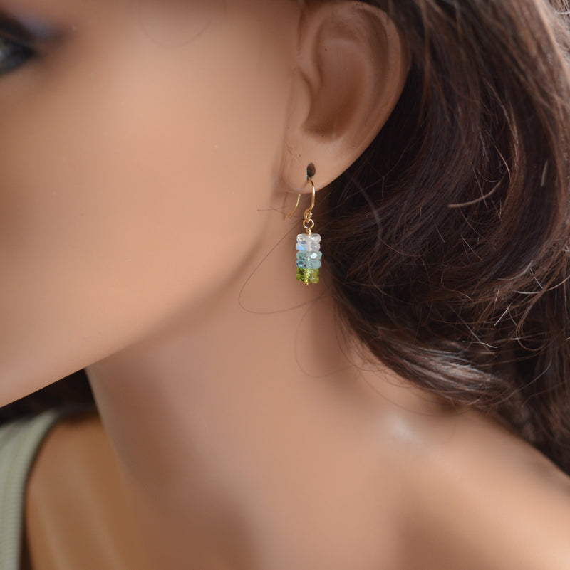 Gemstone Drop Earrings with Aquamarine and Peridot