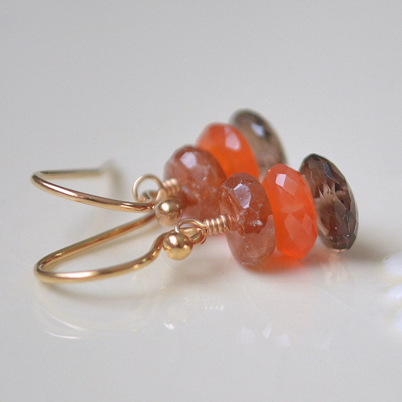 Smoky Quartz Earrings with Orange Gemstones