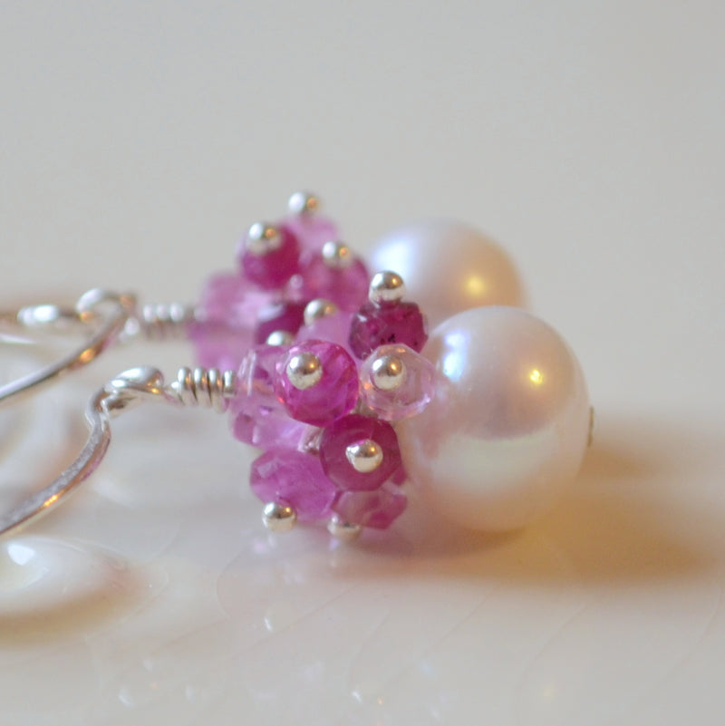 Real Ruby Earrings with Large Freshwater Pearls
