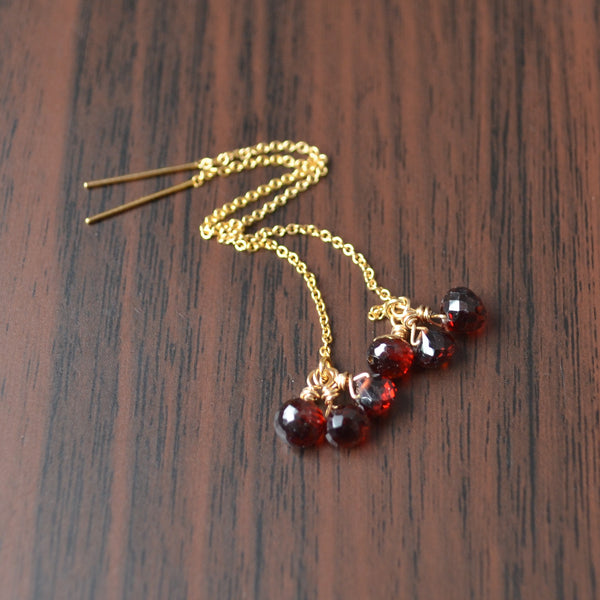 Garnet Threader Earrings in Gold