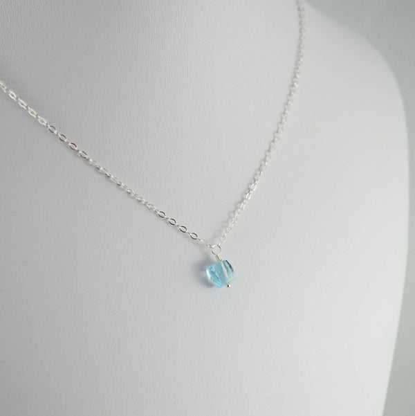 Real Blue Topaz Cube Necklace