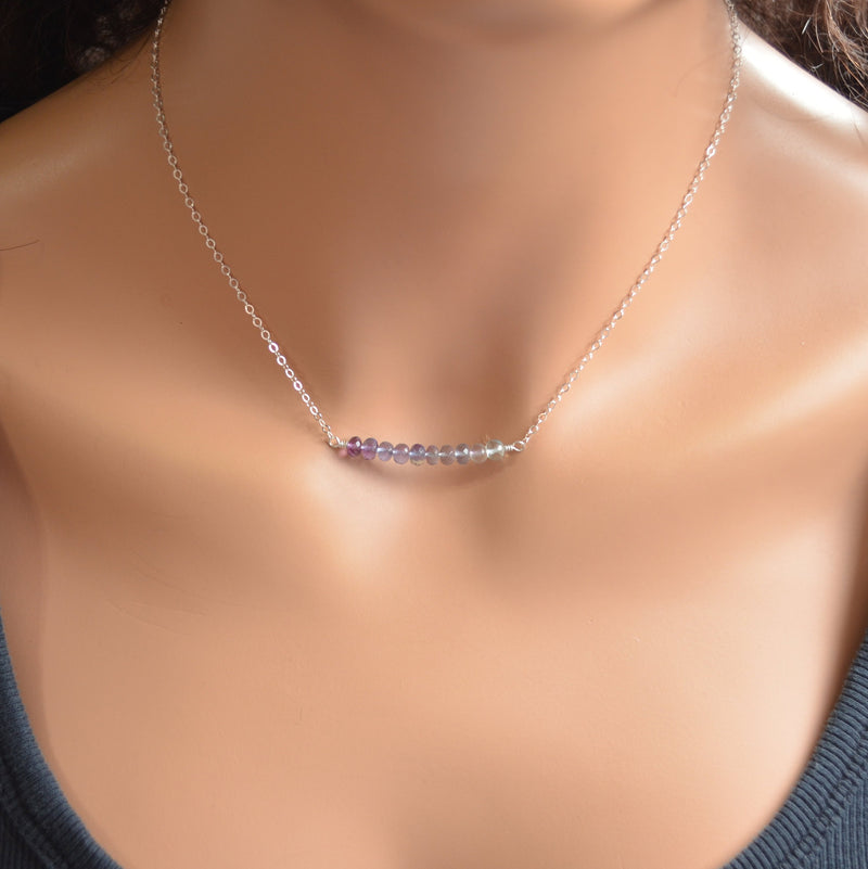 Sterling Silver Row Choker, Blue and Purple Stones