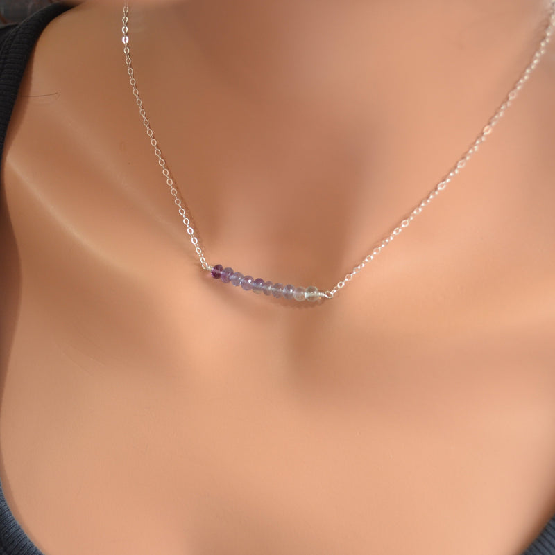 Sterling Silver Row Choker, Blue and Purple Stones