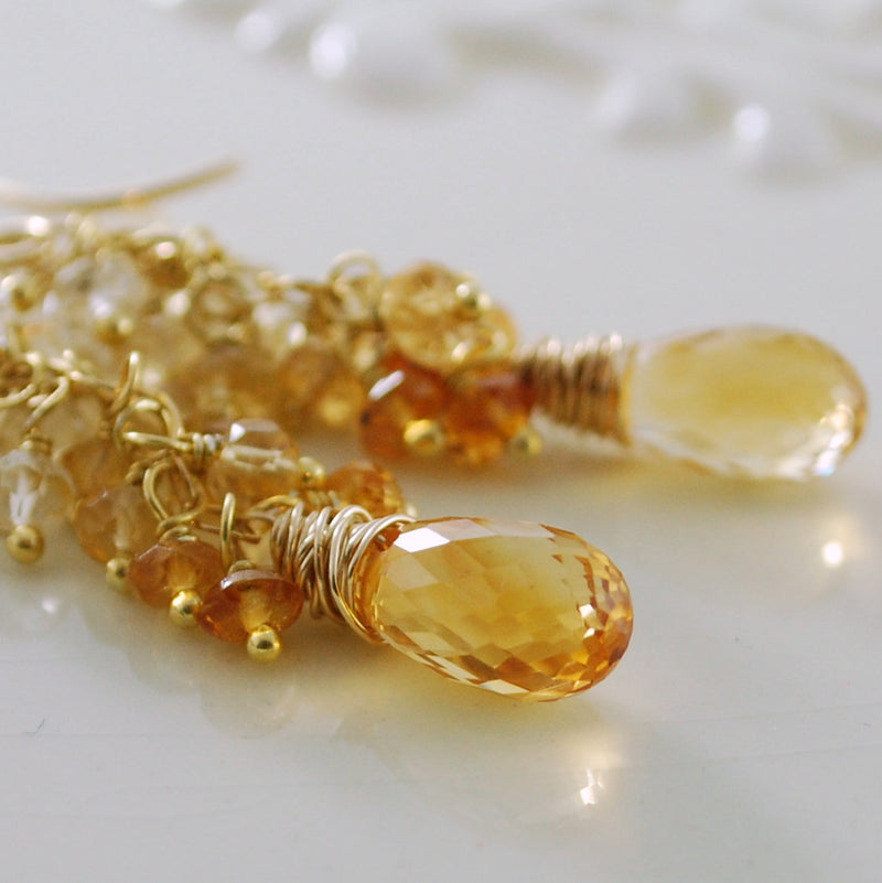 Citrine Cluster Earrings in Gold - Sunshine