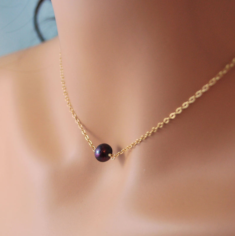 Simple Choker Necklace, Genuine Freshwater Pearl
