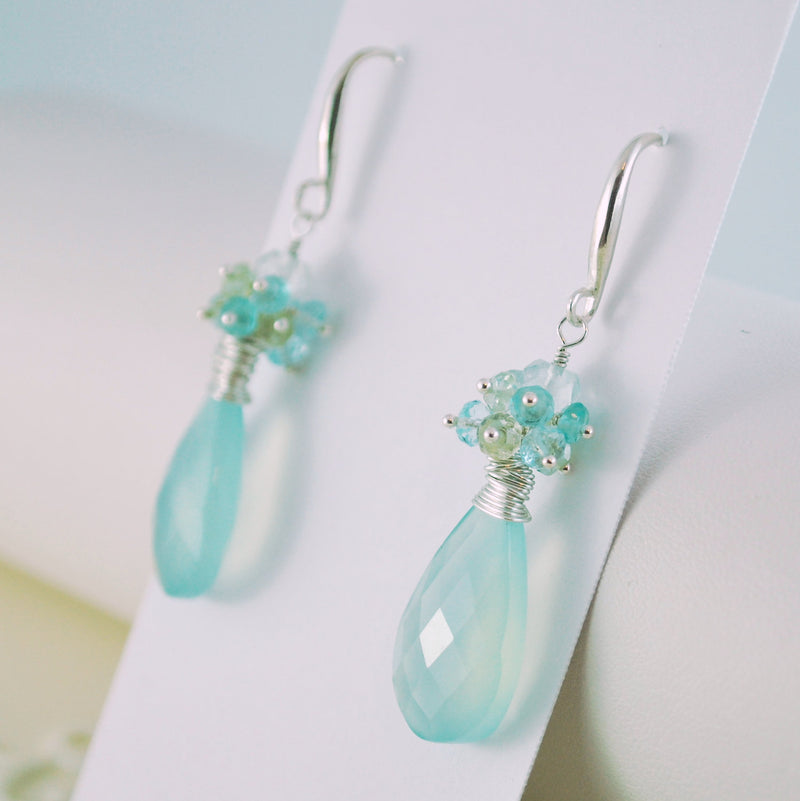 Aqua Bridal Earrings in Sterling Silver - Spring Sky