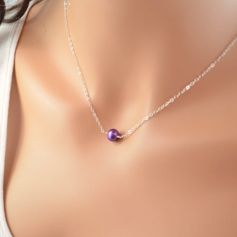 Single Pearl Necklace, Real Freshwater Pearl Choker, Grape Purple