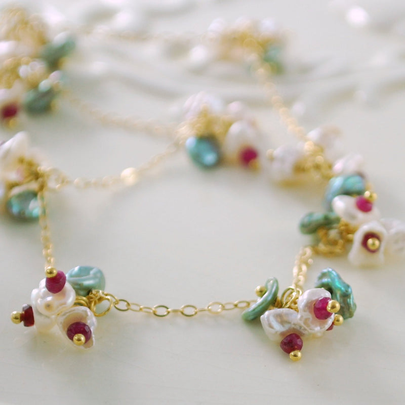 Genuine Ruby Earrings and Keshi Freshwater Pearls