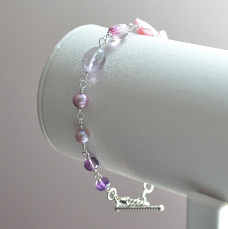 Purple and Pink Bracelet with Gemstones and Pearls - Changing Bouquet