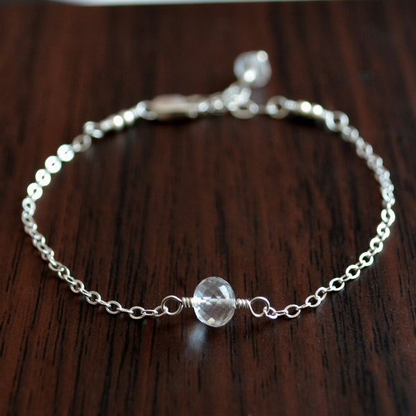 Simple Crystal Quartz Bracelet for Girls in Sterling Silver