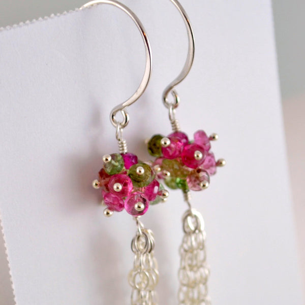 Long Tourmaline Earrings with Real Gemstone Clusters