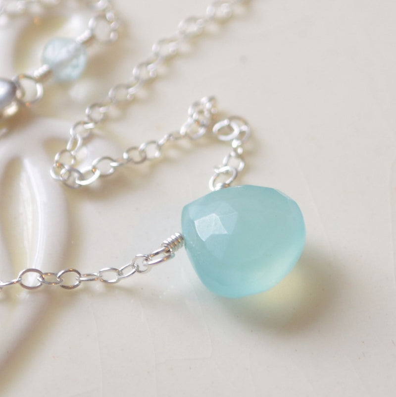 Sterling Silver Anklet with Aqua Gemstone