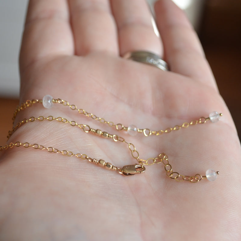 Dainty Moonstone Y Necklace in Gold or Silver