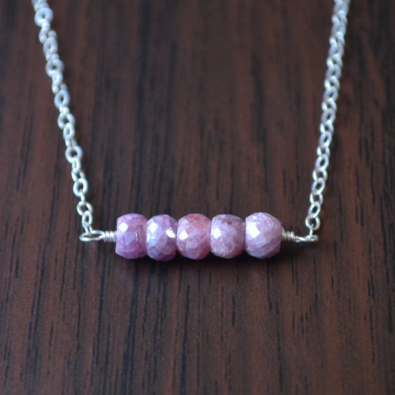 Pink Sapphire Row Necklace in Sterling Silver