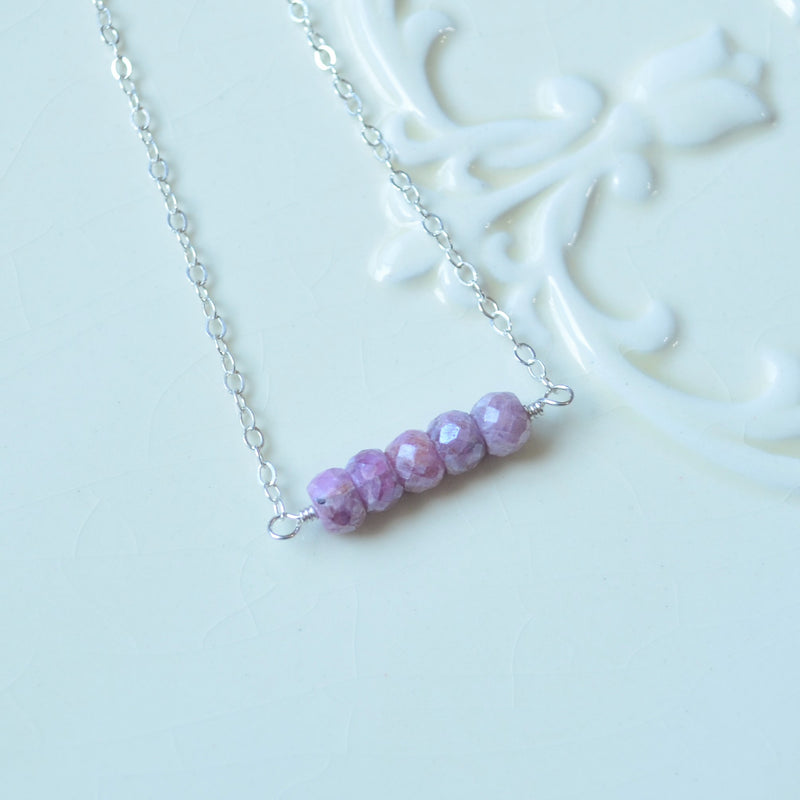 Pink Sapphire Row Necklace in Sterling Silver
