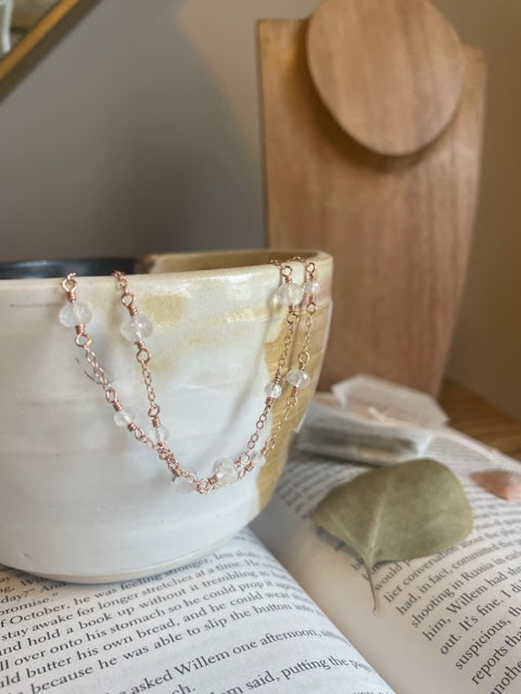 Rainbow Moonstone Anklet in Rose Gold