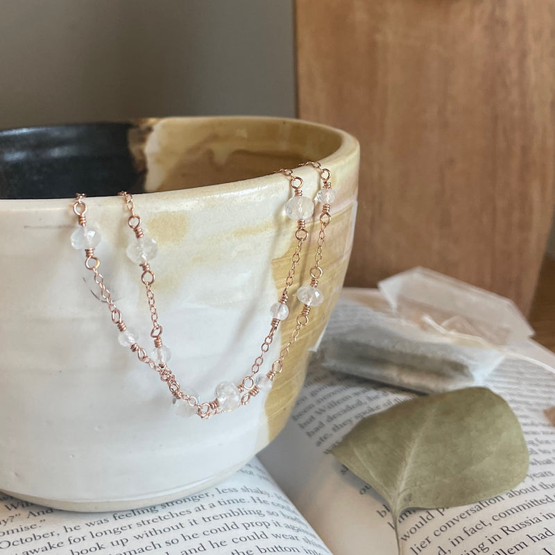 Rainbow Moonstone Anklet in Rose Gold