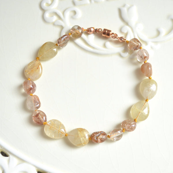 Golden Rutilated Quartz Hand Knotted Bracelet