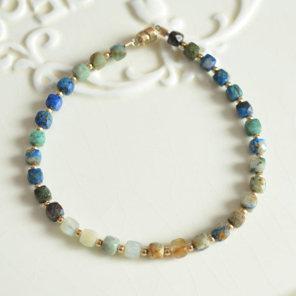 Chrysocolla Beaded Bracelet with Gold Magnetic Clasp