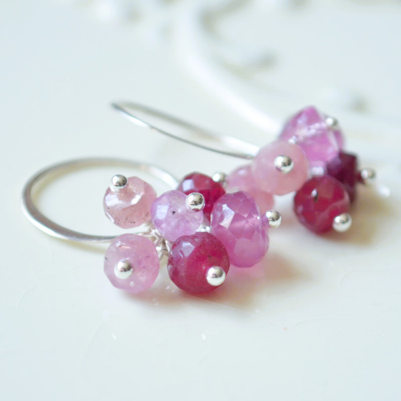Ruby Cluster Earrings in Sterling Silver