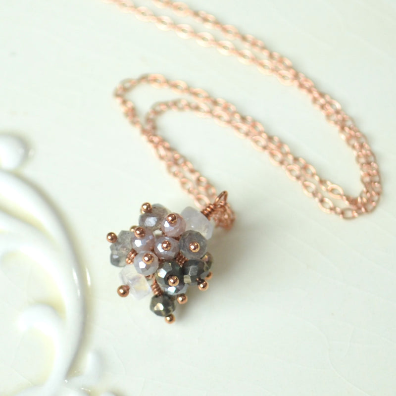 Gemstone Cluster Necklace in Neutral Colours