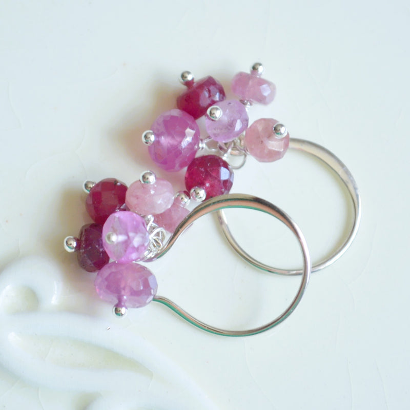 Ruby Cluster Earrings in Sterling Silver