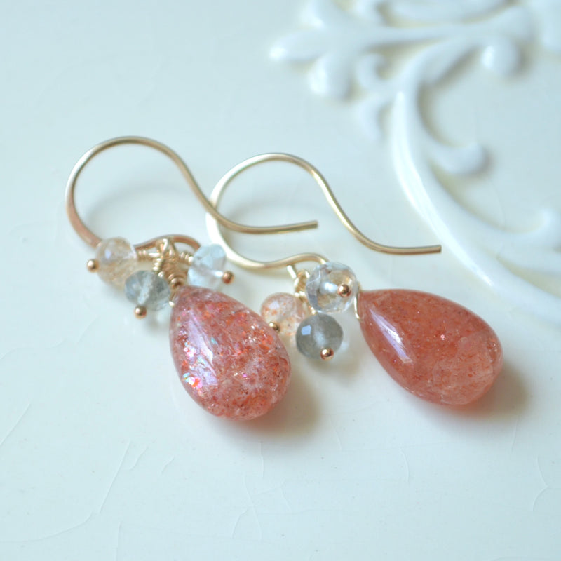 Sunstone Earrings with Moss Aquamarine