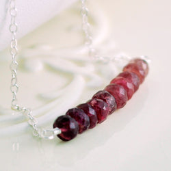 Pink Tourmaline Necklace, Row Bar Necklace in Silver