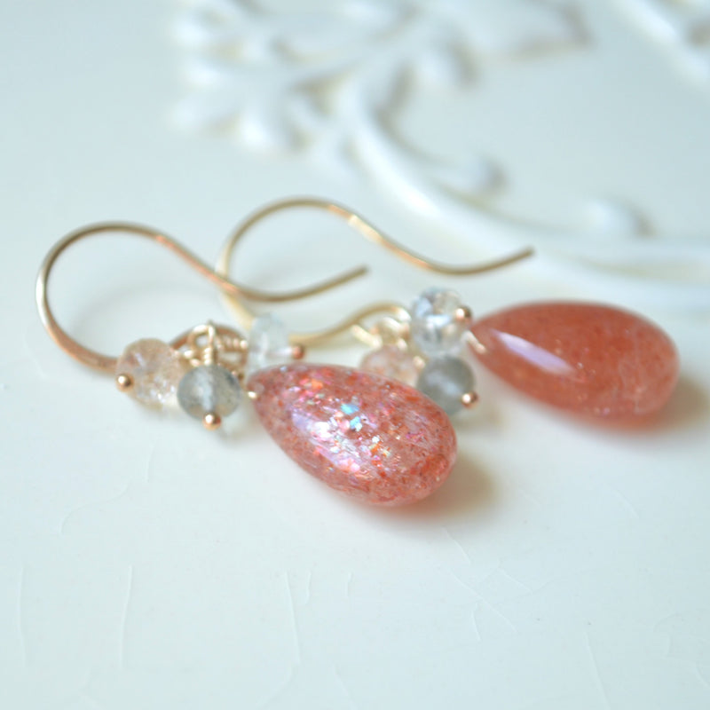 Sunstone Earrings with Moss Aquamarine