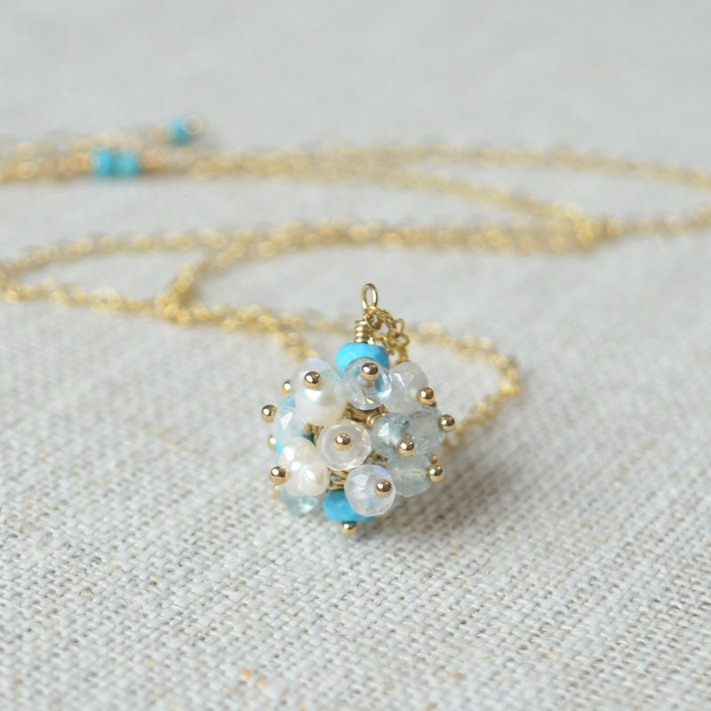 Gemstone Cluster Necklace in Blue and White