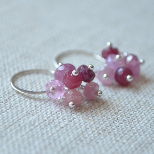 Ruby Cluster Earrings in Sterling Silver