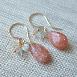 Sunstone Earrings with Moss Aquamarine