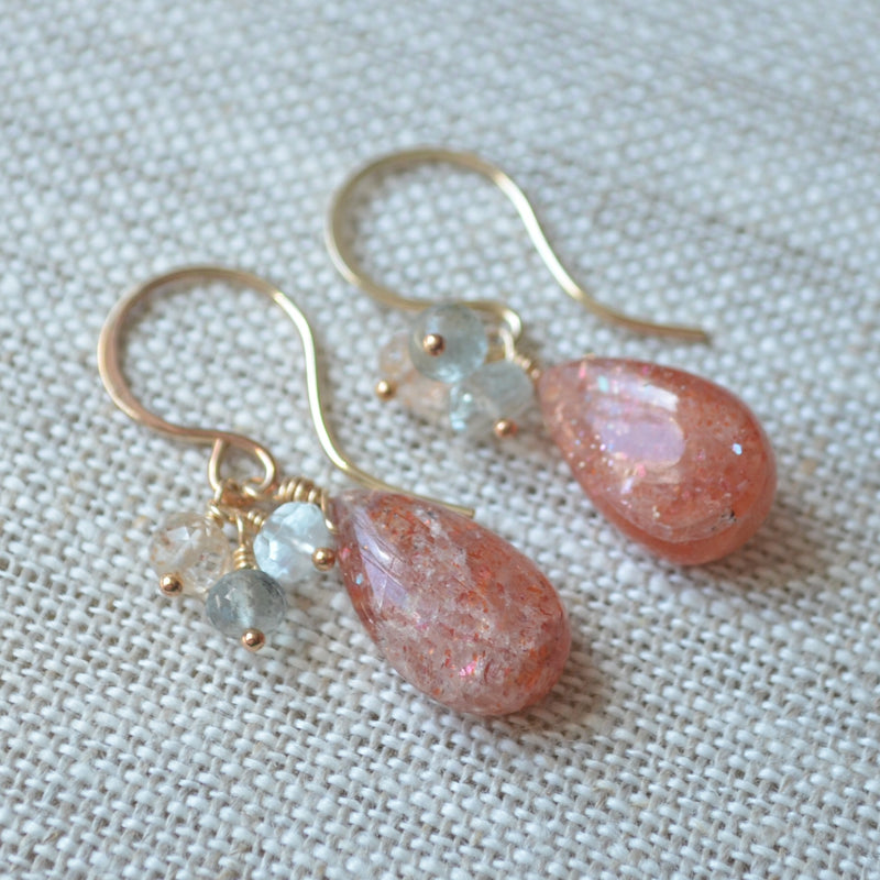 Sunstone Earrings with Moss Aquamarine