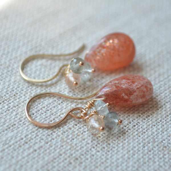 Sunstone Earrings with Moss Aquamarine