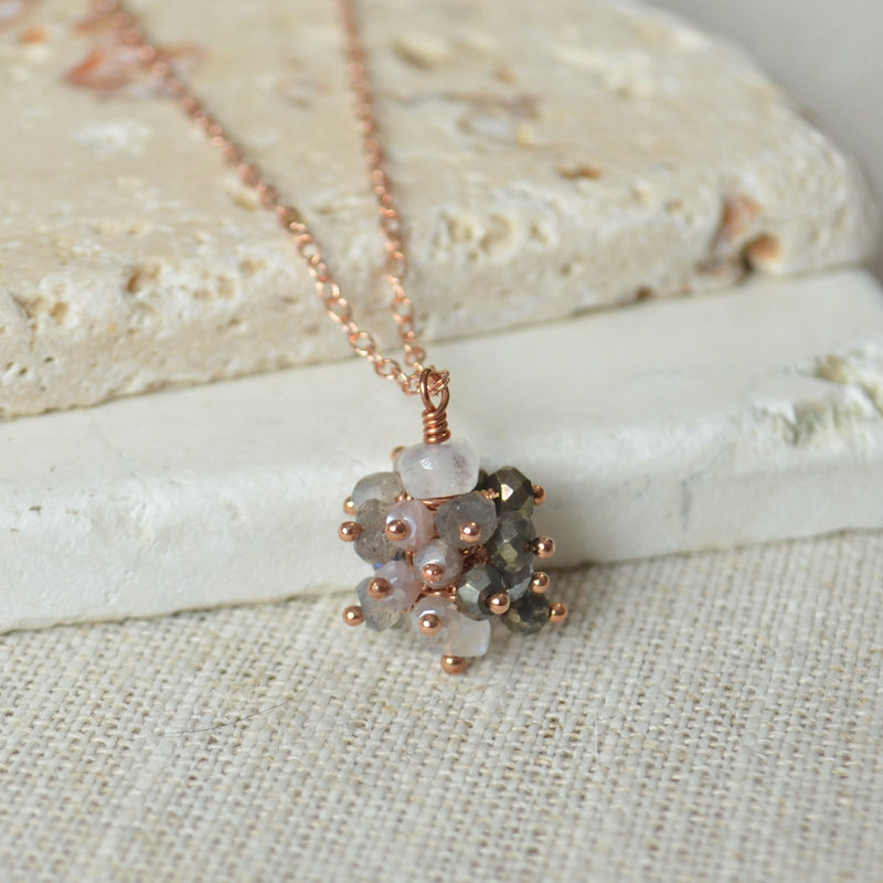 Gemstone Cluster Necklace in Neutral Colours