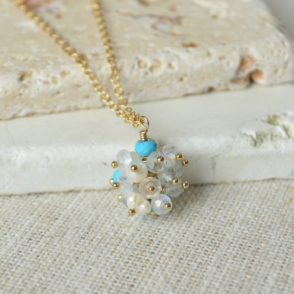 Gemstone Cluster Necklace in Blue and White