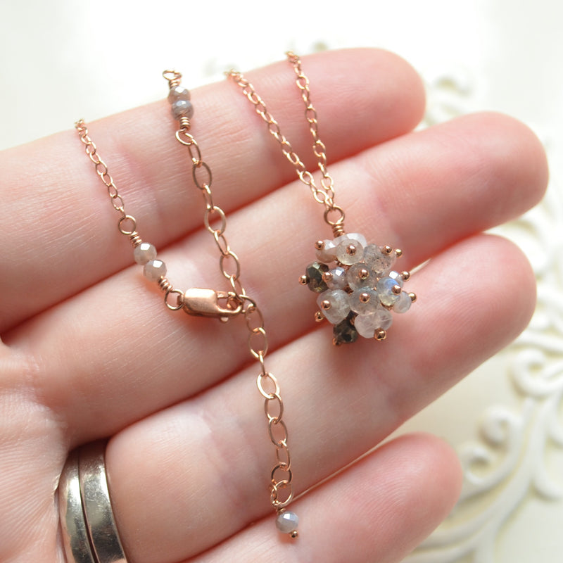 Gemstone Cluster Necklace in Neutral Colours