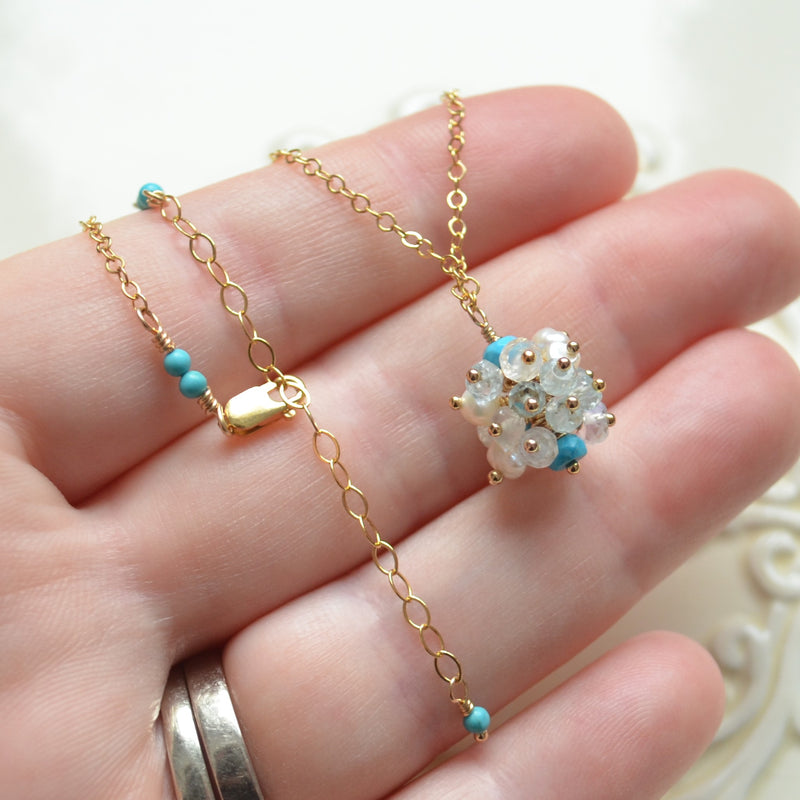 Gemstone Cluster Necklace in Blue and White