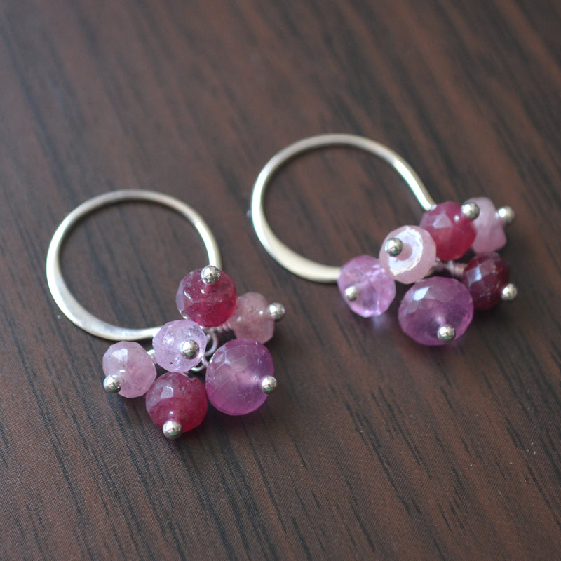 Ruby Cluster Earrings in Sterling Silver