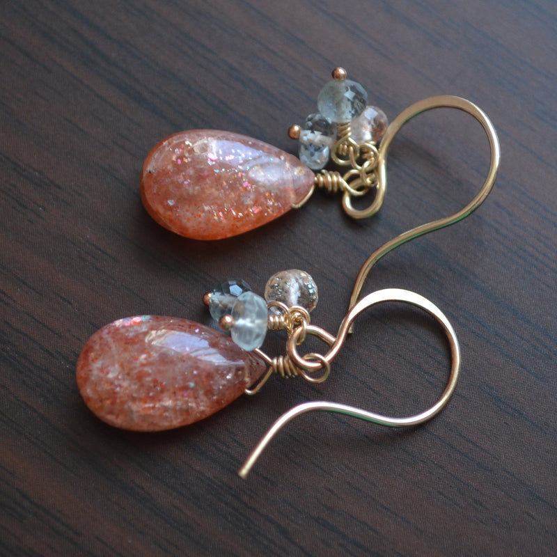 Sunstone Earrings with Moss Aquamarine