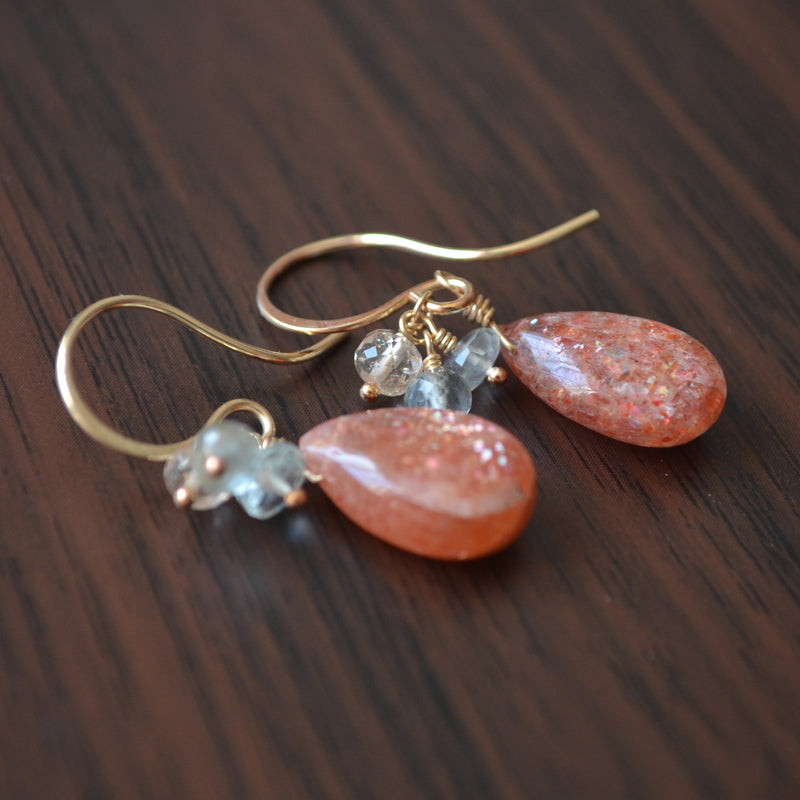 Sunstone Earrings with Moss Aquamarine