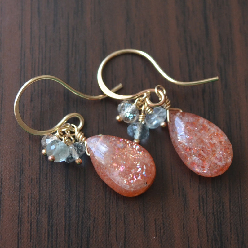 Sunstone Earrings with Moss Aquamarine